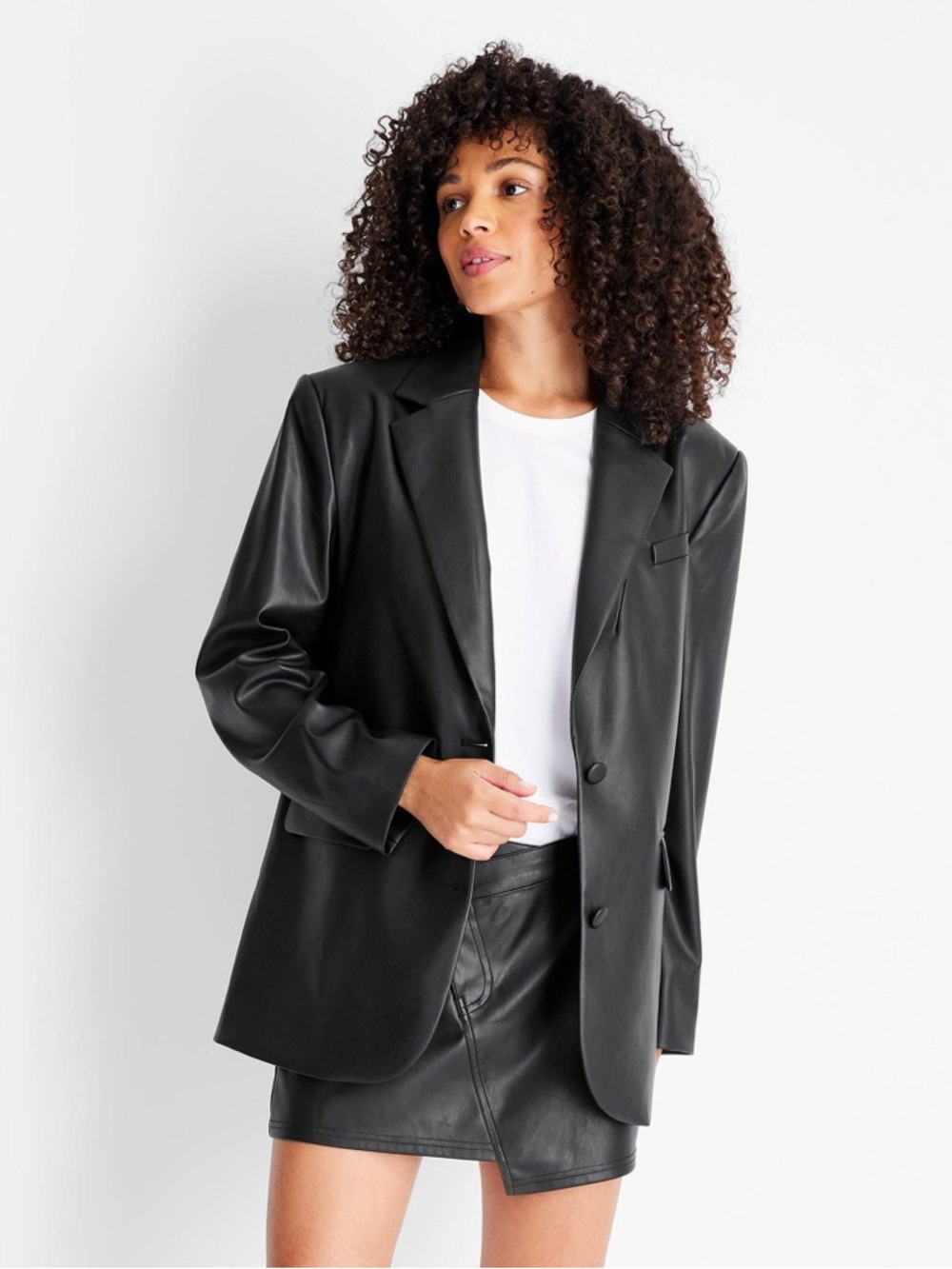 Future Collective x Kahlan Barfield‎ Black Faux Leather Blazer Minimalist Jacket